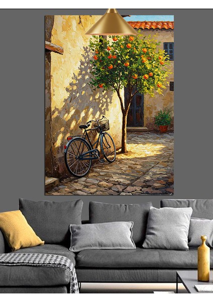 Taş Kaldırımda Bisiklet Dekoratif Kanvas - Mdf Ahşap Tablo