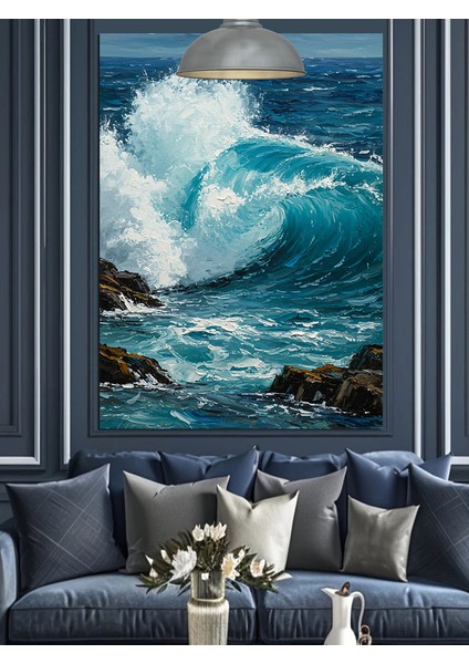 Dalgalı Deniz Manzarası Dekoratif Kanvas - Mdf Ahşap Tablo