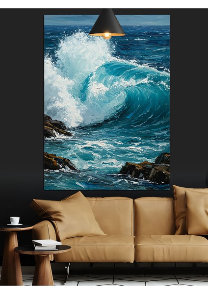 Dalgalı Deniz Manzarası Dekoratif Kanvas - Mdf Ahşap Tablo fırsatları