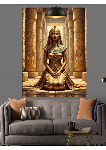 Altın Tahtta Oturan Antik Bir Kraliçe Dekoratif Kanvas - Mdf Ahşap Tablo