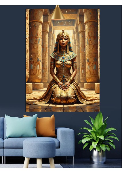 Altın Tahtta Oturan Antik Bir Kraliçe Dekoratif Kanvas - Mdf Ahşap Tablo fiyatları