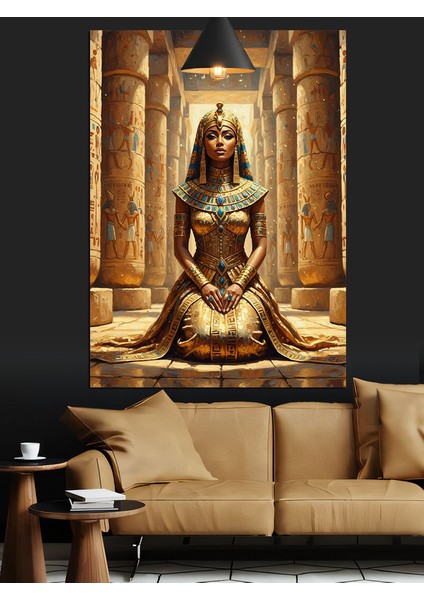 Altın Tahtta Oturan Antik Bir Kraliçe Dekoratif Kanvas - Mdf Ahşap Tablo modelleri
