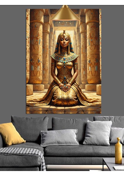 Altın Tahtta Oturan Antik Bir Kraliçe Dekoratif Kanvas - Mdf Ahşap Tablo fırsatları