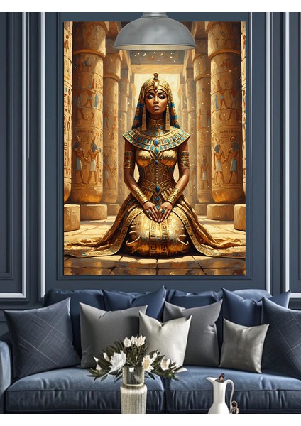 Altın Tahtta Oturan Antik Bir Kraliçe Dekoratif Kanvas - Mdf Ahşap Tablo indirimleri