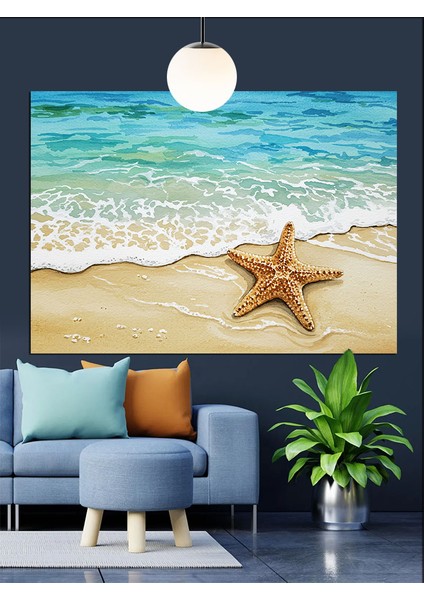 Deniz Yıldızı Kumsal Okyanus Köpük Dekoratif Kanvas - Mdf Ahşap Tablo fiyatları