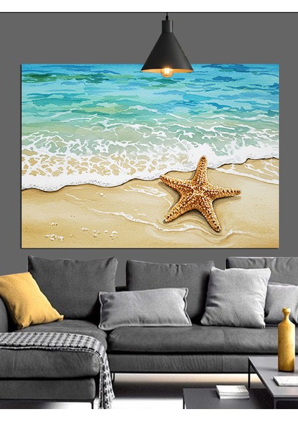 Deniz Yıldızı Kumsal Okyanus Köpük Dekoratif Kanvas - Mdf Ahşap Tablo fırsatları