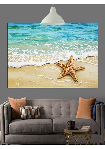 Deniz Yıldızı Kumsal Okyanus Köpük Dekoratif Kanvas - Mdf Ahşap Tablo indirimleri