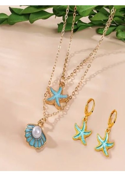 Yıldız Kabuğu Kolye ve Küpe Set