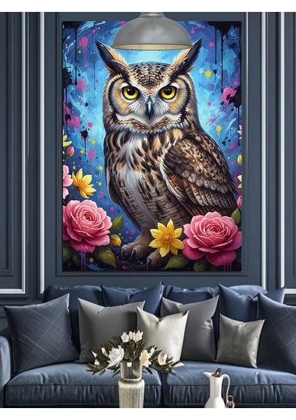 Gece Avlanan Büyülü Bir Baykuş Portresi Dekoratif Kanvas - Mdf Ahşap Tablo