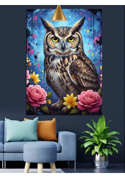 Gece Avlanan Büyülü Bir Baykuş Portresi Dekoratif Kanvas - Mdf Ahşap Tablo modelleri