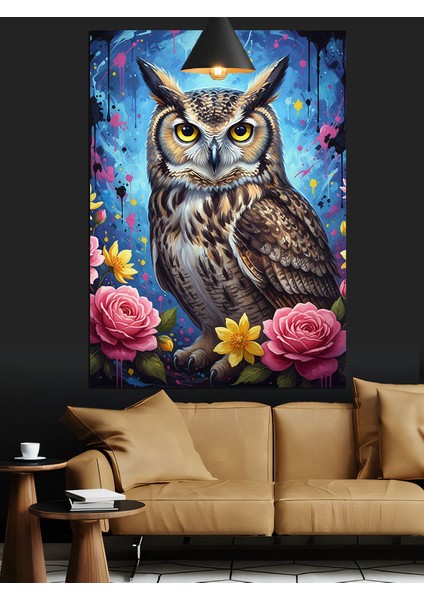 Gece Avlanan Büyülü Bir Baykuş Portresi Dekoratif Kanvas - Mdf Ahşap Tablo fırsatları