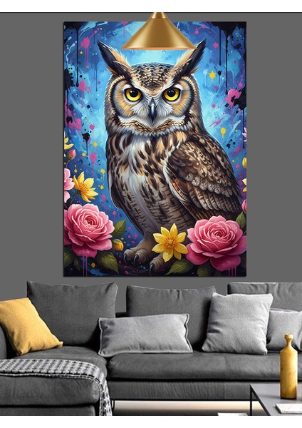 Gece Avlanan Büyülü Bir Baykuş Portresi Dekoratif Kanvas - Mdf Ahşap Tablo indirimleri