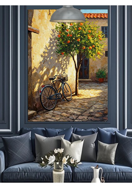 Taş Kaldırımda Bisiklet Dekoratif Kanvas - Mdf Ahşap Tablo fiyatları