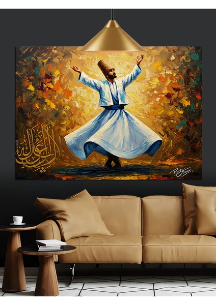 Semazen Sema Yaparken Dekoratif Kanvas - Mdf Ahşap Tablo