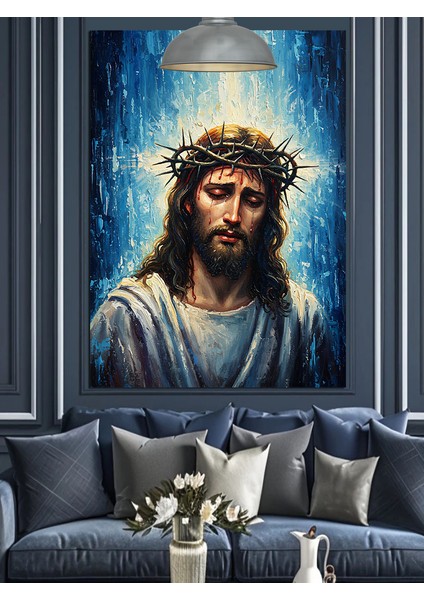 Dikenli Taçlı Isa Mesih Portresi Dekoratif Kanvas - Mdf Ahşap Tablo modelleri