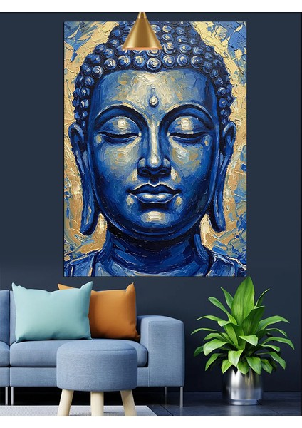 Mavi Sakinleştirici Meditasyon Budası Heykeli Dekoratif Kanvas - Mdf Ahşap Tablo