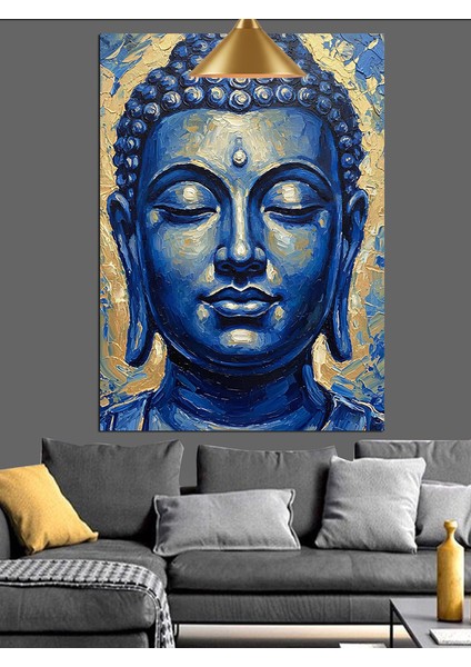 Mavi Sakinleştirici Meditasyon Budası Heykeli Dekoratif Kanvas - Mdf Ahşap Tablo modelleri