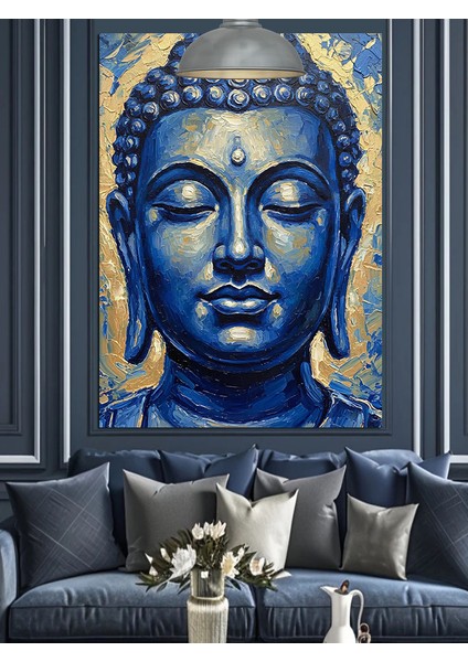 Mavi Sakinleştirici Meditasyon Budası Heykeli Dekoratif Kanvas - Mdf Ahşap Tablo fırsatları