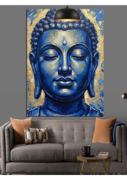 Mavi Sakinleştirici Meditasyon Budası Heykeli Dekoratif Kanvas - Mdf Ahşap Tablo indirimleri