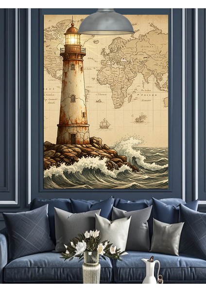 Eski Fener Kulesi Kıyı Manzarası Dekoratif Kanvas - Mdf Ahşap Tablo fiyatları