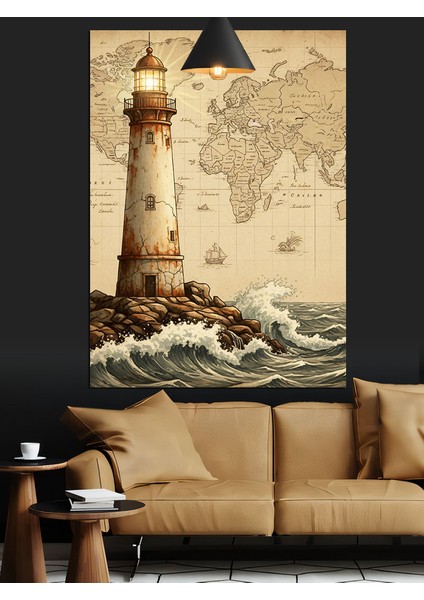 Eski Fener Kulesi Kıyı Manzarası Dekoratif Kanvas - Mdf Ahşap Tablo indirimleri