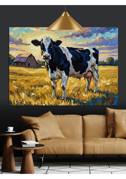 Tarlada Otlayan Inek Dekoratif Kanvas - Mdf Ahşap Tablo