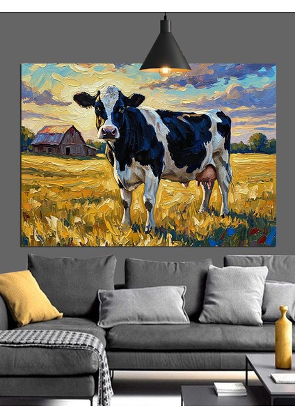 Tarlada Otlayan Inek Dekoratif Kanvas - Mdf Ahşap Tablo fiyatları