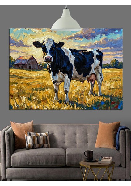Tarlada Otlayan Inek Dekoratif Kanvas - Mdf Ahşap Tablo modelleri