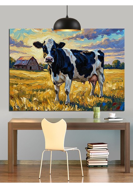 Tarlada Otlayan Inek Dekoratif Kanvas - Mdf Ahşap Tablo fırsatları