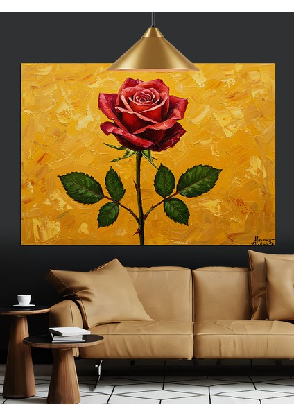 Tek Kırmızı Gül Yağlı Boya Dekoratif Kanvas - Mdf Ahşap Tablo modelleri