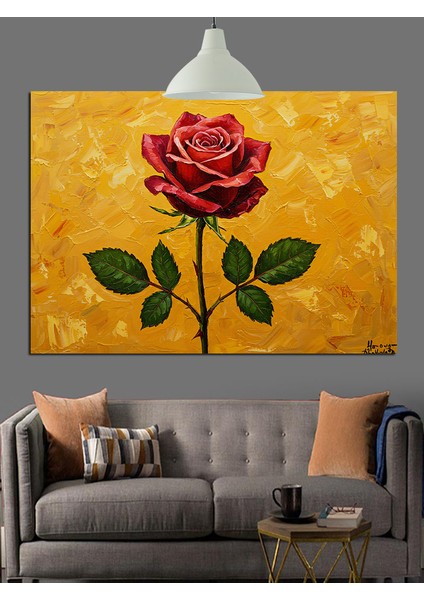 Tek Kırmızı Gül Yağlı Boya Dekoratif Kanvas - Mdf Ahşap Tablo indirimleri