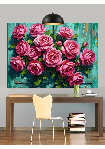 Pembe Güller Buketi Sanatı Dekoratif Kanvas - Mdf Ahşap Tablo