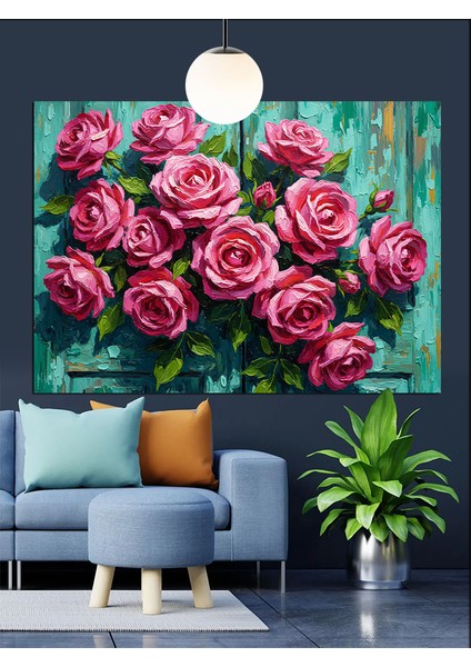 Pembe Güller Buketi Sanatı Dekoratif Kanvas - Mdf Ahşap Tablo fiyatları