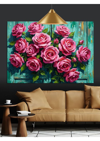 Pembe Güller Buketi Sanatı Dekoratif Kanvas - Mdf Ahşap Tablo modelleri