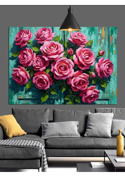 Pembe Güller Buketi Sanatı Dekoratif Kanvas - Mdf Ahşap Tablo fırsatları