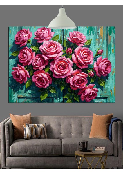 Pembe Güller Buketi Sanatı Dekoratif Kanvas - Mdf Ahşap Tablo indirimleri