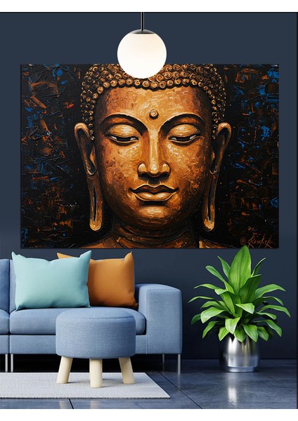 Huzurlu Budha Altın Portresi Dekoratif Kanvas - Mdf Ahşap Tablo