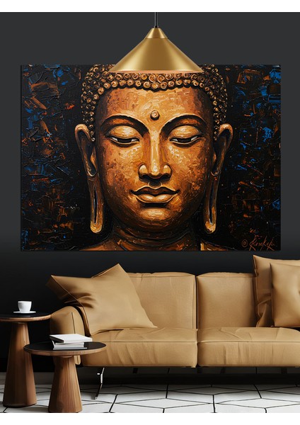 Huzurlu Budha Altın Portresi Dekoratif Kanvas - Mdf Ahşap Tablo fiyatları