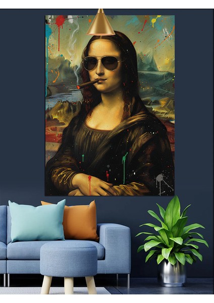 Gözlüklü Mona Lisa Portresi Dekoratif Kanvas - Mdf Ahşap Tablo