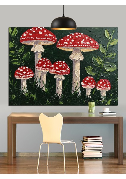 Kırmızı Beyaz Mantar Ormanı Dekoratif Kanvas - Mdf Ahşap Tablo fiyatları