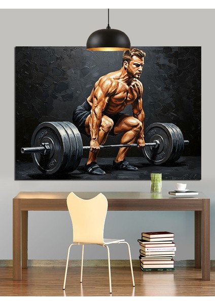 Ağır Kaldıran Kaslı Vücut Geliştirici Dekoratif Kanvas - Mdf Ahşap Tablo