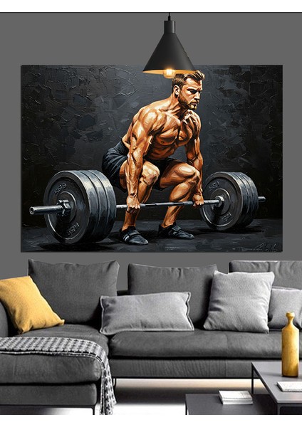 Ağır Kaldıran Kaslı Vücut Geliştirici Dekoratif Kanvas - Mdf Ahşap Tablo fırsatları