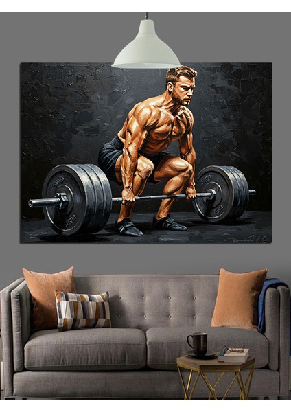 Ağır Kaldıran Kaslı Vücut Geliştirici Dekoratif Kanvas - Mdf Ahşap Tablo indirimleri