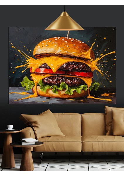 Büyük Peynirli Burger Sandviç Dekoratif Kanvas - Mdf Ahşap Tablo fiyatları