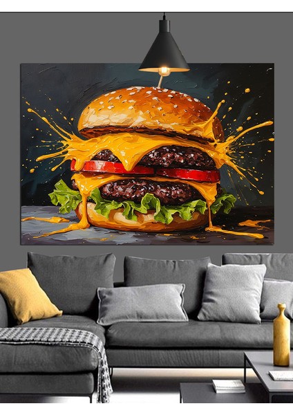 Büyük Peynirli Burger Sandviç Dekoratif Kanvas - Mdf Ahşap Tablo modelleri