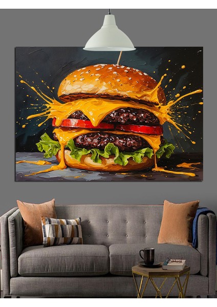 Büyük Peynirli Burger Sandviç Dekoratif Kanvas - Mdf Ahşap Tablo fırsatları