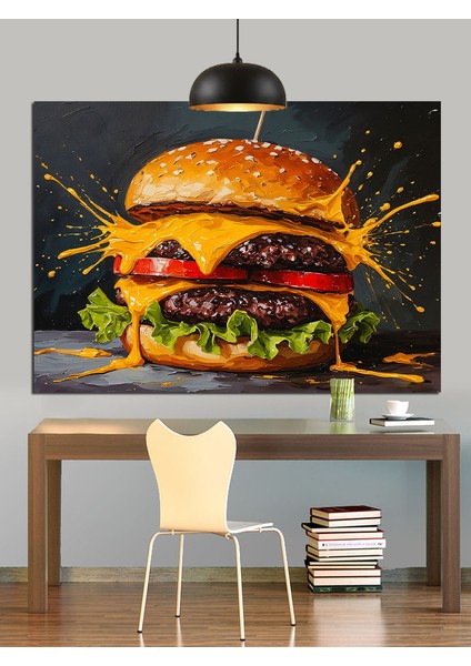 Büyük Peynirli Burger Sandviç Dekoratif Kanvas - Mdf Ahşap Tablo indirimleri