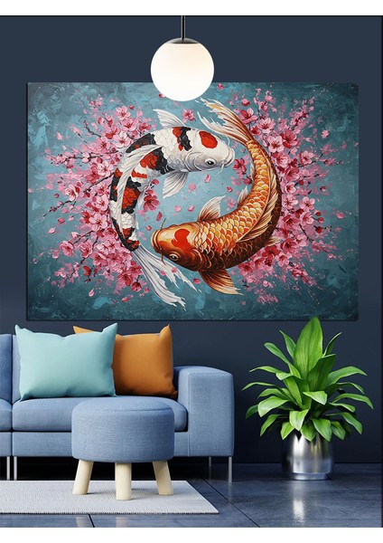 Balık Daire Içinde Yüzen Dekoratif Kanvas - Mdf Ahşap Tablo