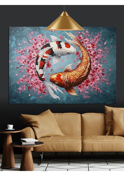 Balık Daire Içinde Yüzen Dekoratif Kanvas - Mdf Ahşap Tablo fiyatları
