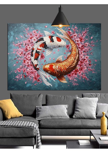 Balık Daire Içinde Yüzen Dekoratif Kanvas - Mdf Ahşap Tablo modelleri